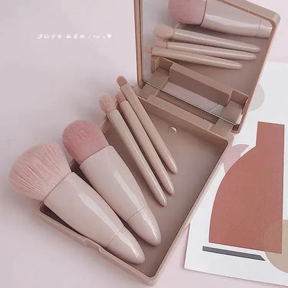 5-Piece Portable Makeup – Brush Set With Mirror – Eyeshadow, Blush, Lip &amp; Powder Brushes✨