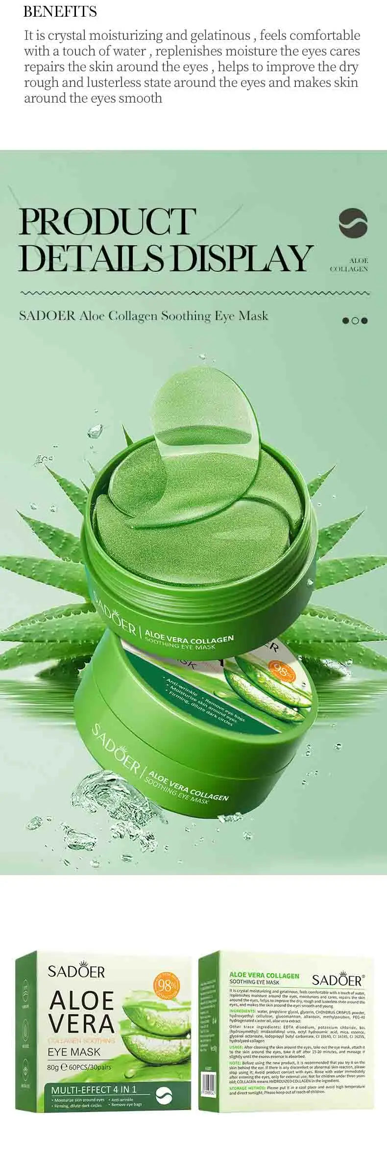 Aloe Vera Collagen Eye Patches – Hydrating & Firming Under Eye Mask✨