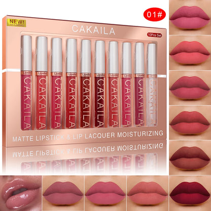 Matte Liquid Lipstick Set (10PC ) – Waterproof Velvet Nude & Red Lip Gloss Collection✨