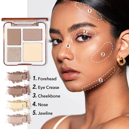 Xiaoyumi 4-Color Contour – & Highlighter Palette – Matte Long-Lasting Face Sculpting &amp; Brightening Powder✨