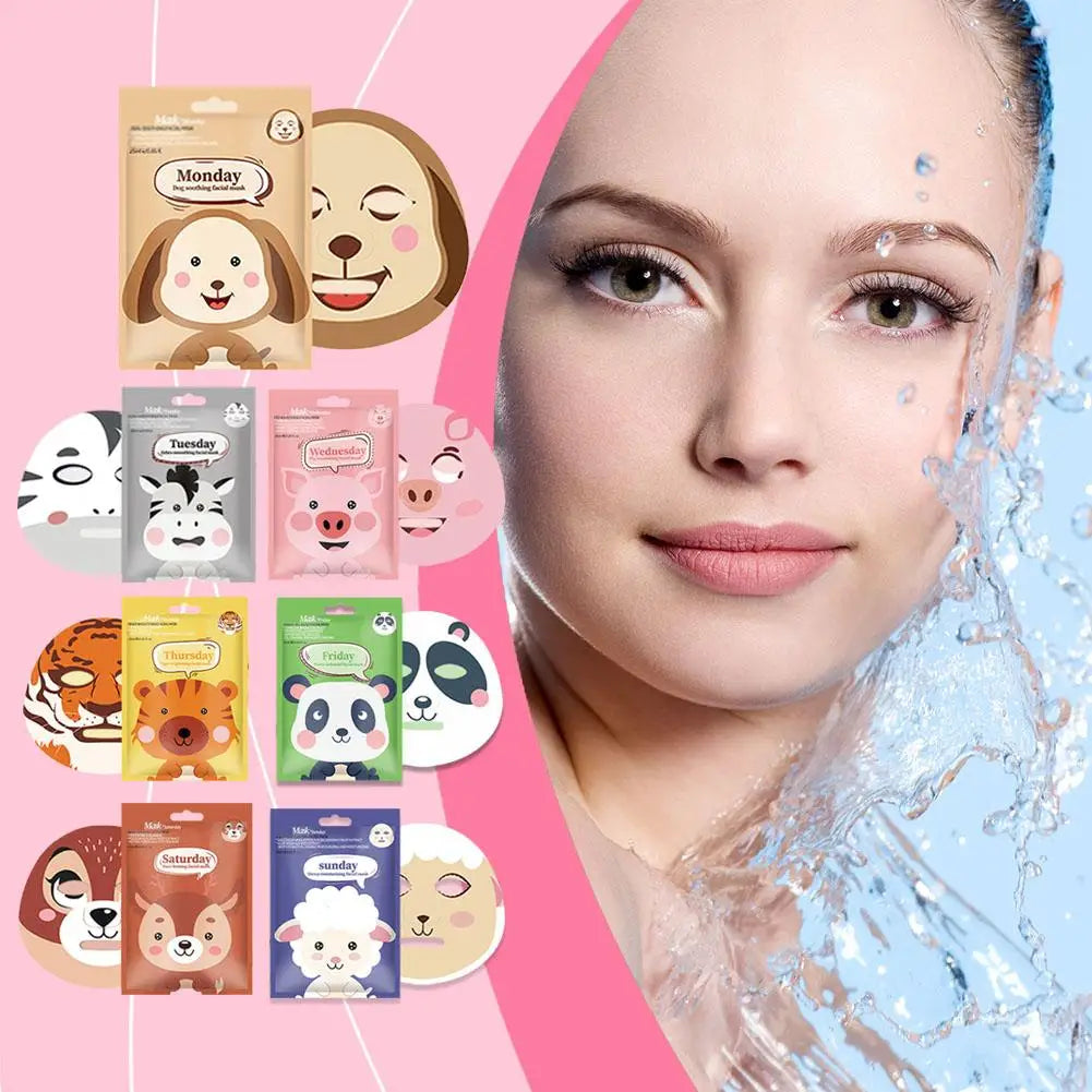 Cartoon Facial Sheet Mask (1pc / 7Pcs)– Dog, Panda & Pig Designs🐼🐶🐷✨