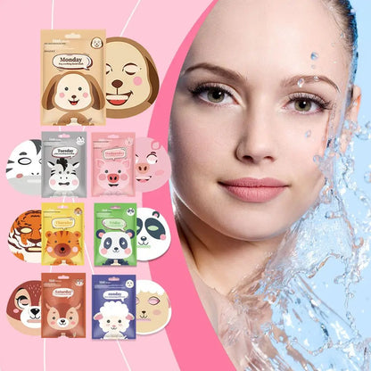Cartoon Facial Sheet Mask (1pc / 7Pcs)– Dog, Panda & Pig Designs🐼🐶🐷✨