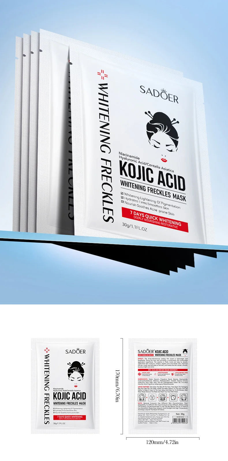 Sadoer Kojic Acid – Sheet Face Masks (10Pcs)✨