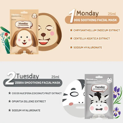 Cartoon Facial Sheet Mask (1pc / 7Pcs)– Dog, Panda & Pig Designs🐼🐶🐷✨