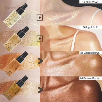 Shimmer Body Oil – Spray – Waterproof Glow Highlighter, Gold Bronze✨