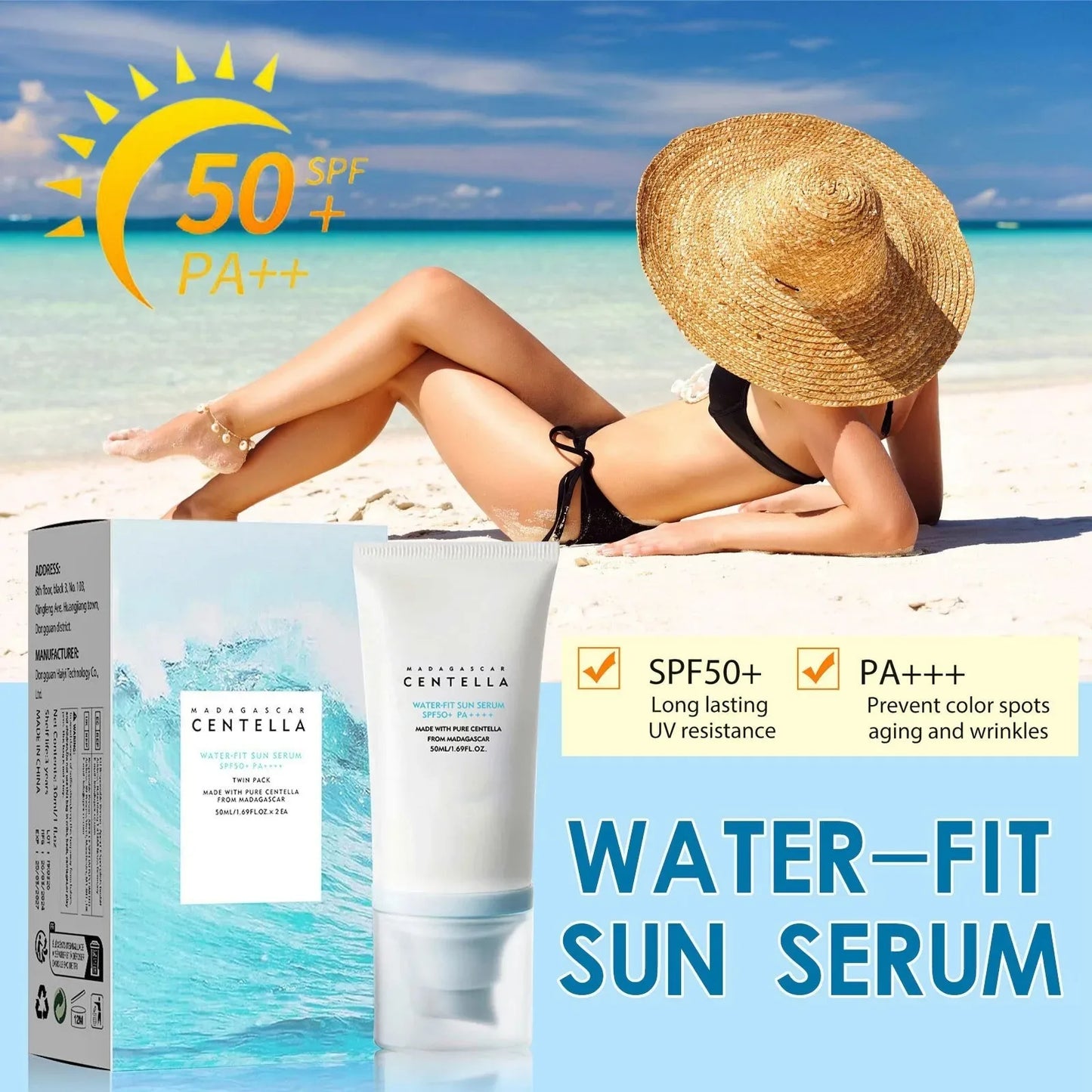 SPF 50+ Centella Sunscreen Cream – Korean Moisturizing UV Protection