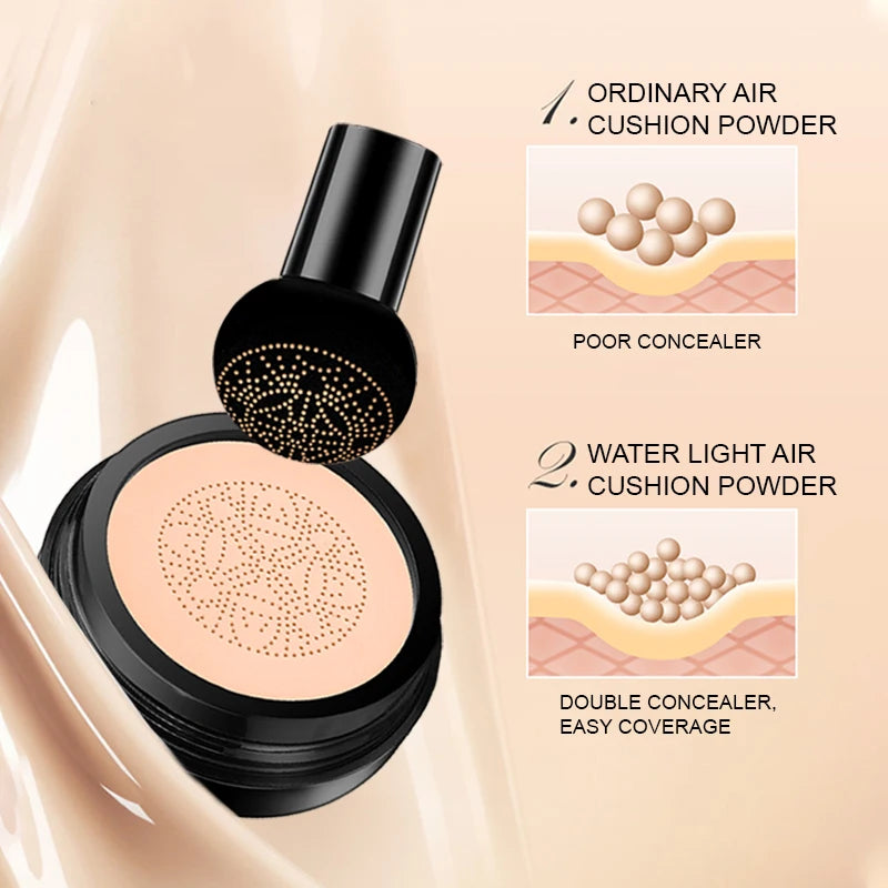 Ocheal Air Cushion BB Cream Compact – Full Coverage Foundation & Concealer with Mushroom Puff Applicator✨