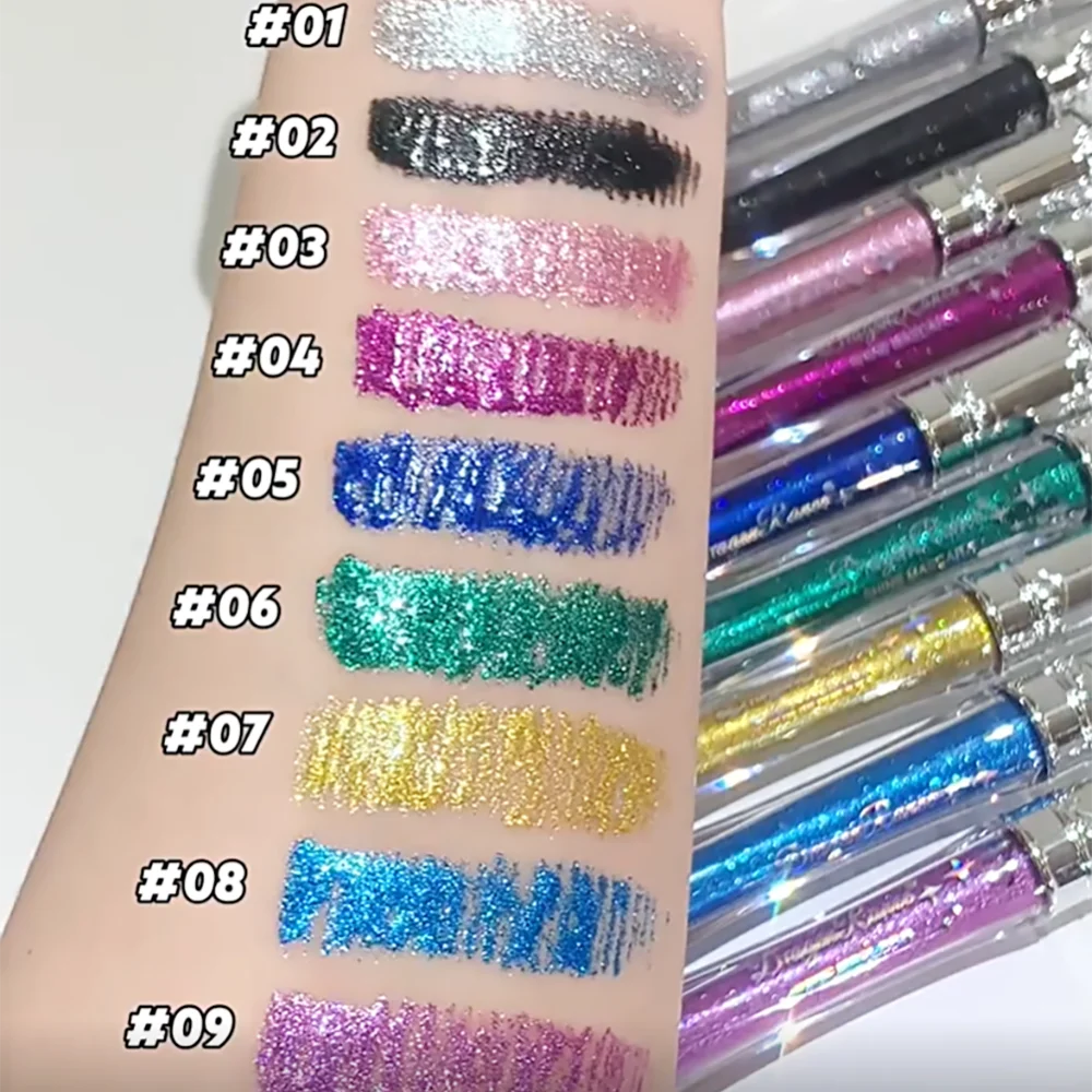 9-Color Diamond Glitter Mascara – Waterproof Volumizing Curl Lash Mascara✨