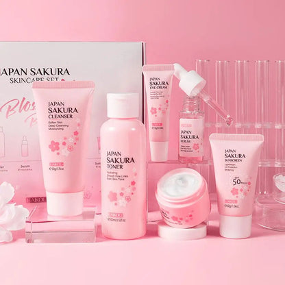 Sakura Skincare Gift Set (6-Piece) – Cleanser, Toner, Serum, Cream, Eye Cream & Sunscreen