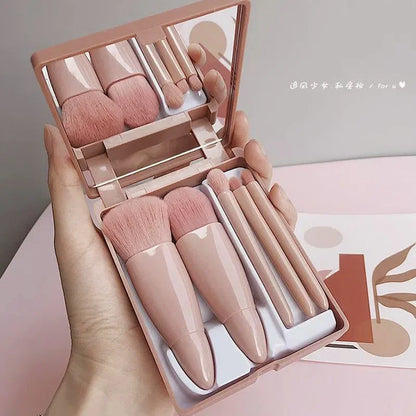 5-Piece Portable Makeup – Brush Set With Mirror – Eyeshadow, Blush, Lip &amp; Powder Brushes✨