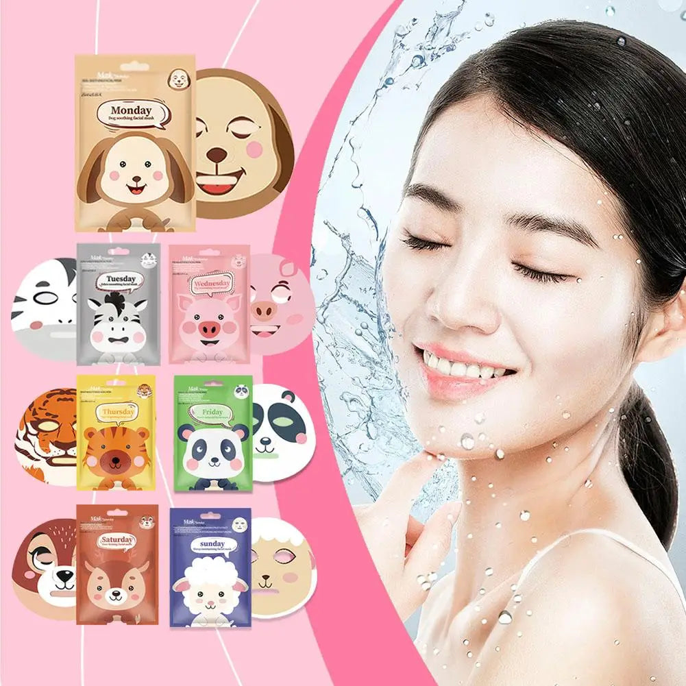 Cartoon Facial Sheet Mask (1pc / 7Pcs)– Dog, Panda & Pig Designs🐼🐶🐷✨