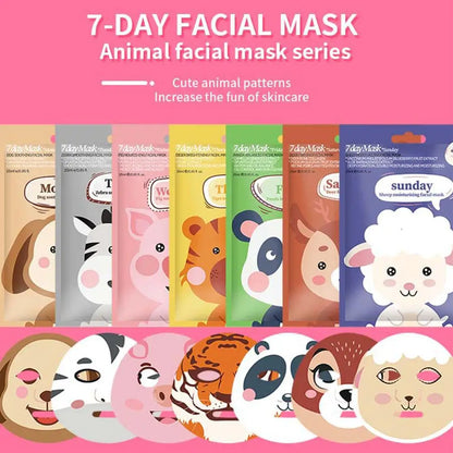 Cartoon Facial Sheet Mask (1pc / 7Pcs)– Dog, Panda & Pig Designs🐼🐶🐷✨