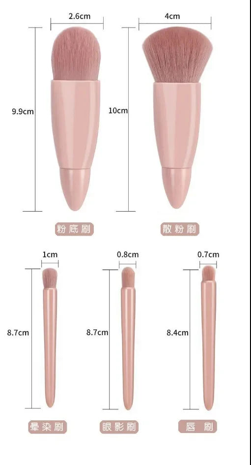 5-Piece Portable Makeup – Brush Set With Mirror – Eyeshadow, Blush, Lip &amp; Powder Brushes✨