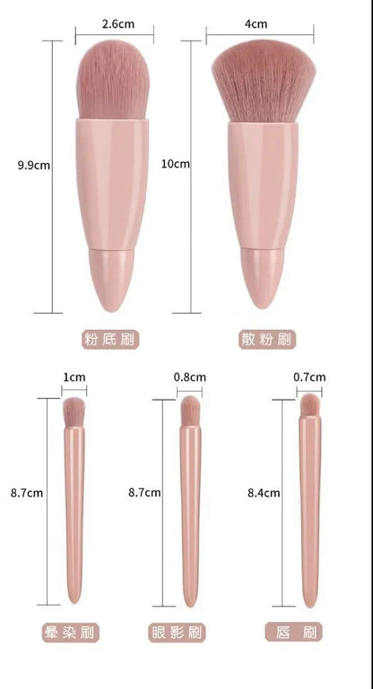 5-Piece Portable Makeup – Brush Set With Mirror – Eyeshadow, Blush, Lip &amp; Powder Brushes✨