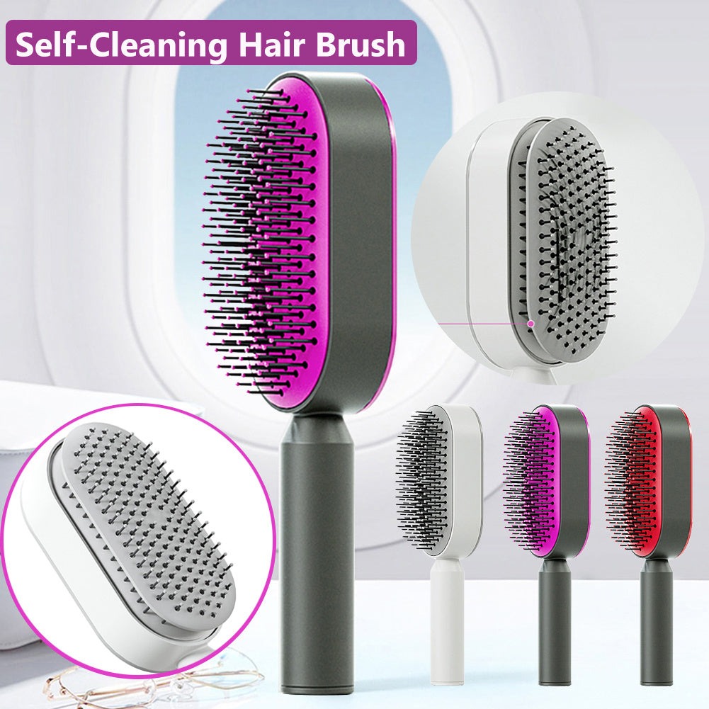 Self-Cleaning Hair Brush for Women – One-Key Cleaning Scalp Massage Comb, Anti-Static Detangling Air Cushion Hairbrush