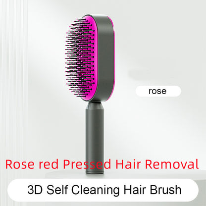 Self-Cleaning Hair Brush for Women – One-Key Cleaning Scalp Massage Comb, Anti-Static Detangling Air Cushion Hairbrush